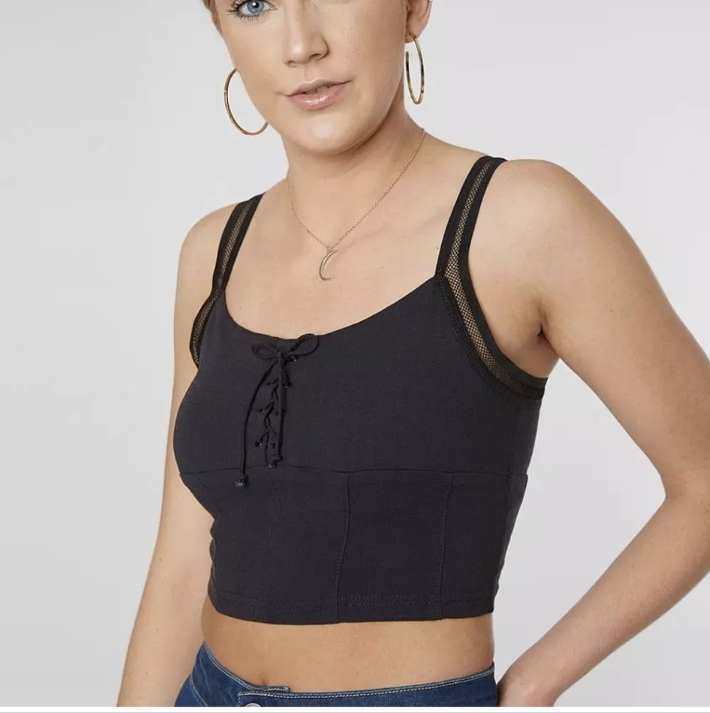 FREE PEOPLE Intimately She's Fancy Cropped Brami Tank Top MED BLK BNWT SO